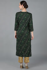 Thumbnail for Ahika Green Viscose Rayon Ethnic Motifs Straight Kurta