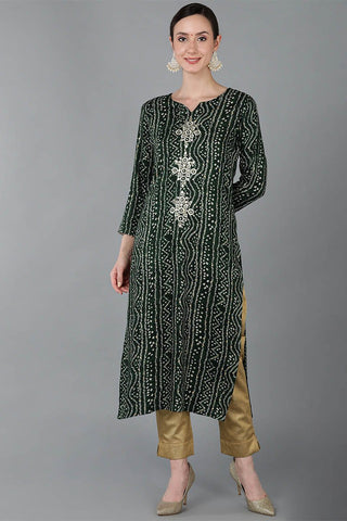 Ahika Green Viscose Rayon Ethnic Motifs Straight Kurta - Distacart