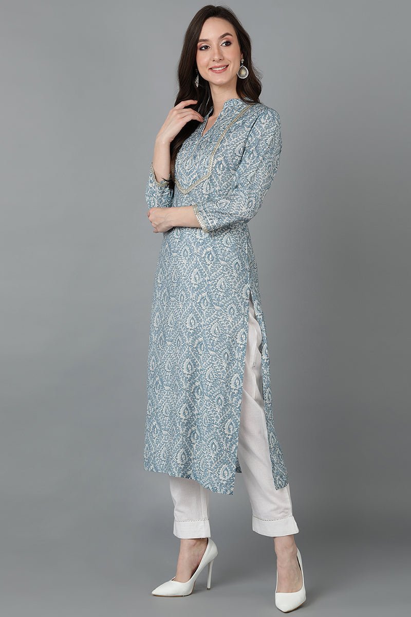 Ahika Grey Silk Blend Straight Kurtas