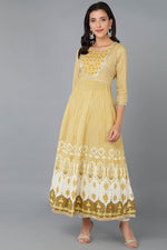 Thumbnail for Ahika Yellow Cotton Blend Abstract Yoke Design Anarkali Kurta - Distacart