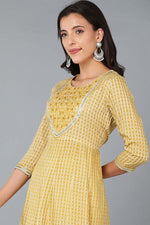 Thumbnail for Ahika Yellow Cotton Blend Abstract Yoke Design Anarkali Kurta - Distacart
