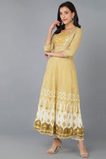 Thumbnail for Ahika Yellow Cotton Blend Abstract Yoke Design Anarkali Kurta - Distacart