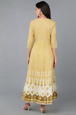 Thumbnail for Ahika Yellow Cotton Blend Abstract Yoke Design Anarkali Kurta - Distacart