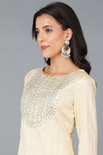 Thumbnail for Ahika Yellow Cotton Striped Yoke Design Straight Kurta - Distacart