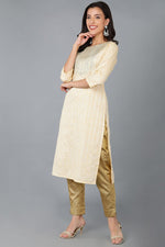 Thumbnail for Ahika Yellow Cotton Striped Yoke Design Straight Kurta - Distacart