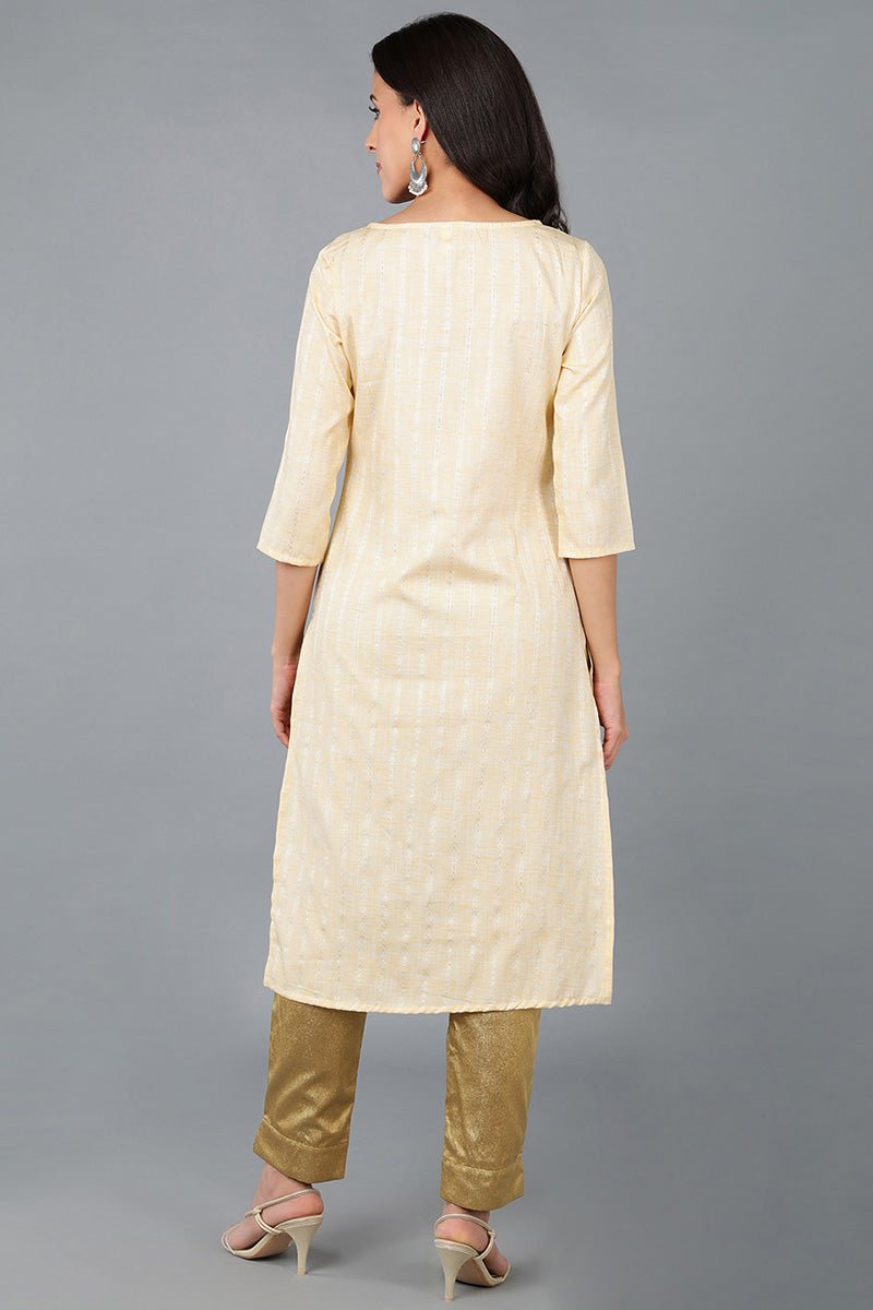 Ahika Yellow Cotton Striped Yoke Design Straight Kurta - Distacart