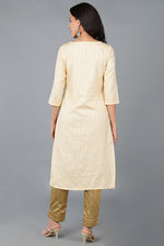 Thumbnail for Ahika Yellow Cotton Striped Yoke Design Straight Kurta - Distacart