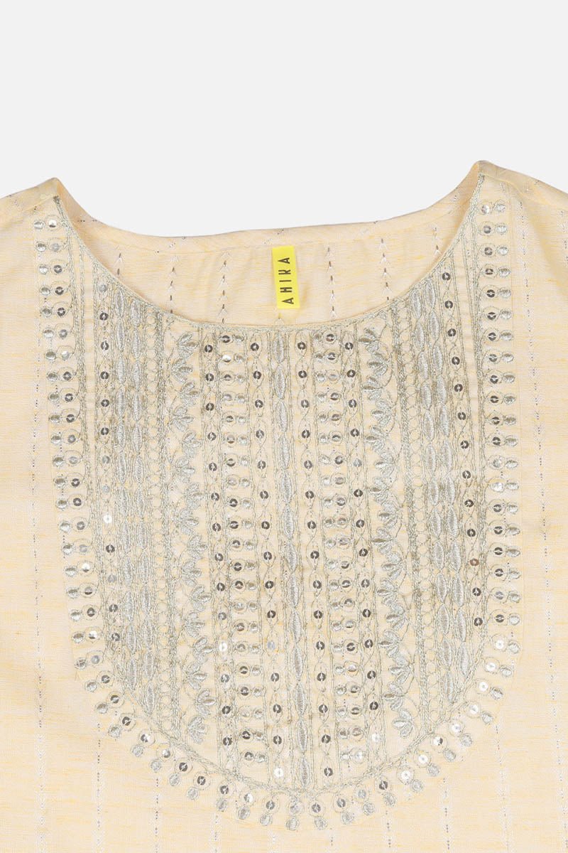 Ahika Yellow Cotton Striped Yoke Design Straight Kurta - Distacart