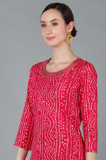 Thumbnail for Ahika Red Chanderi Silk Bandhani Straight Kurta