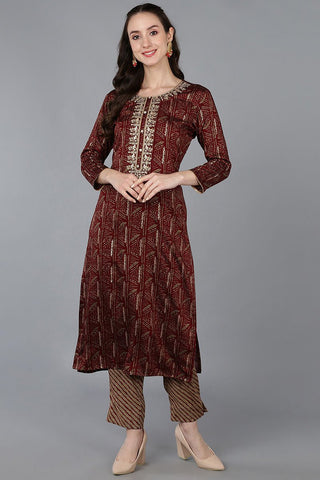 Ahika Maroon Silk Blend Ethnic Motifs Embroidered Straight Kurta - Distacart