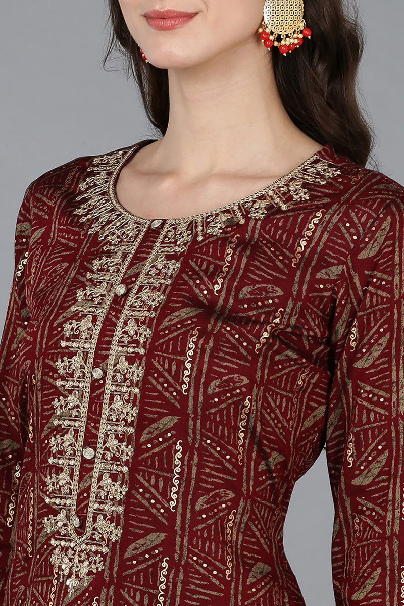 Vivaanta Fashion Maroon Silk Blend Ethnic Motifs Embroidered Straight Kurta VCK9031 - Dista