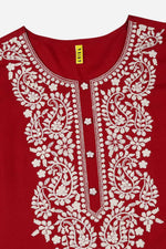 Thumbnail for Ahika Red Viscose Rayon Solid Embroidered Straight Kurta - Distacart