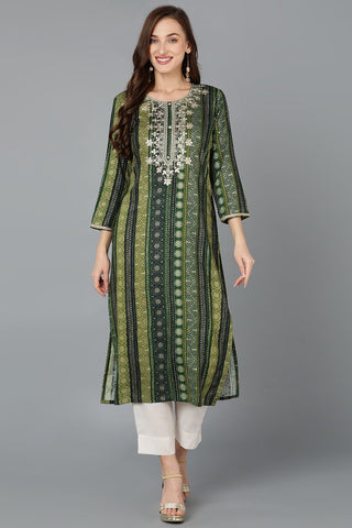 Ahika Green Viscose Rayon Printed Straight Kurta - Distacart