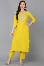 Thumbnail for Ahika Yellow Viscose Rayon Solid Straight Kurta - Distacart