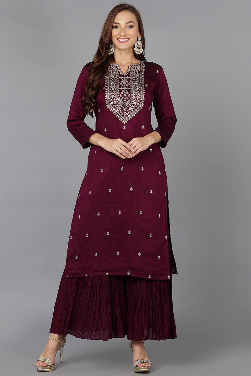 Ahika Burgundy Silk Blend Straight Kurtas VCK9144