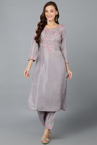Ahika Steel Silk Blend Straight Kurtas - Distacart