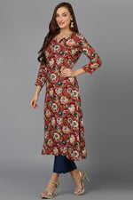 Thumbnail for Ahika Cotton Blend Maroon Floral Printed Straight Kurta - Distacart