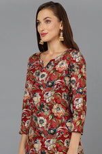 Thumbnail for Ahika Cotton Blend Maroon Floral Printed Straight Kurta - Distacart