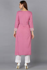 Thumbnail for Ahika Pink Rayon Embroidered Straight Kurta - Distacart