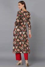 Thumbnail for Ahika Cotton Blend Black Floral Printed Straight Kurta - Distacart