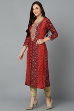 Thumbnail for Ahika Cotton Blend Maroon Printed Straight Kurta - Distacart