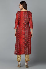 Thumbnail for Ahika Cotton Blend Maroon Printed Straight Kurta - Distacart