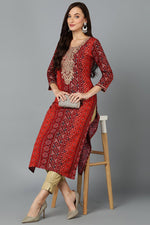 Thumbnail for Ahika Cotton Blend Maroon Printed Straight Kurta - Distacart