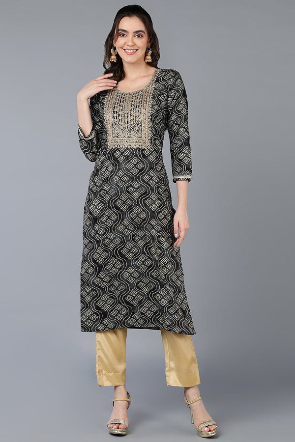 Ahika Viscose Rayon Black Bandhani Printed Straight Kurta - Distacart