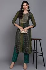Thumbnail for Ahika Viscose Rayon Green Bandhani Printed Straight Kurta