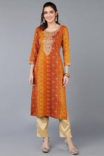 Thumbnail for Ahika Viscose Rayon Yellow Bandhani Printed Straight Kurta - Distacart