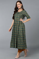 Thumbnail for Ahika Cotton Blend Green Paisley Printed Flared Kurta - Distacart