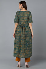 Thumbnail for Ahika Cotton Blend Green Paisley Printed Flared Kurta - Distacart