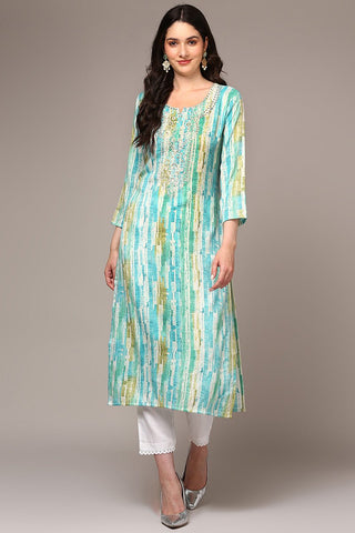 Ahika Blue Viscose Rayon Abstract Printed Kurta - Distacart