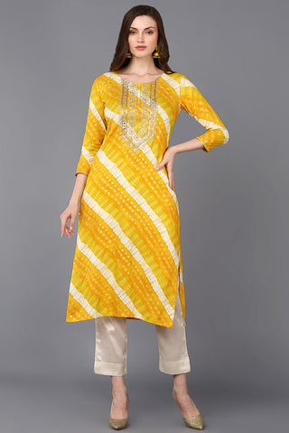 Ahika Viscose Rayon Yellow Laheriya Printed Straight Kurta - Distacart