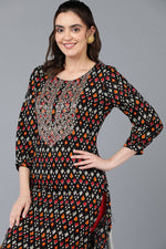 Thumbnail for Ahika Cotton Black Ikat Printed Straight Kurta - Distacart