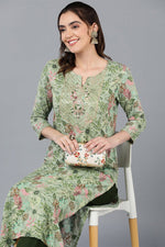 Thumbnail for Ahika Viscose Rayon Green Printed Straight Kurta - Distacart