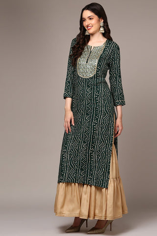 Ahika Plus Size Green Viscose Rayon Bandhani Printed Straight Kurta - Distacart