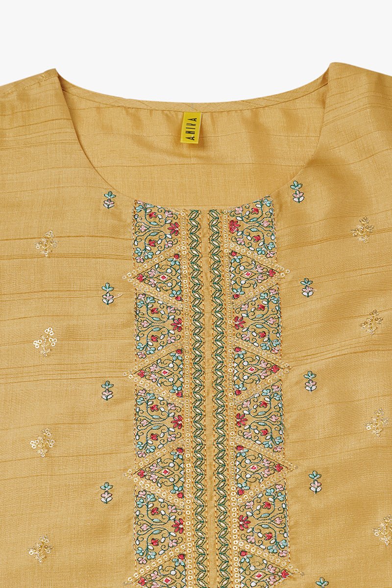 Ahika Yellow Silk Blend Ethnic Motifs Straight Kurta - Distacart