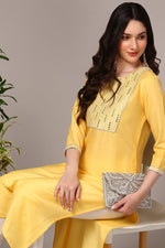 Thumbnail for Ahika Yellow Viscose Rayon Leheriya Printed Straight Kurta - Distacart