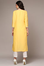 Thumbnail for Ahika Yellow Silk Blend Embroidered Straight Kurta - Distacart