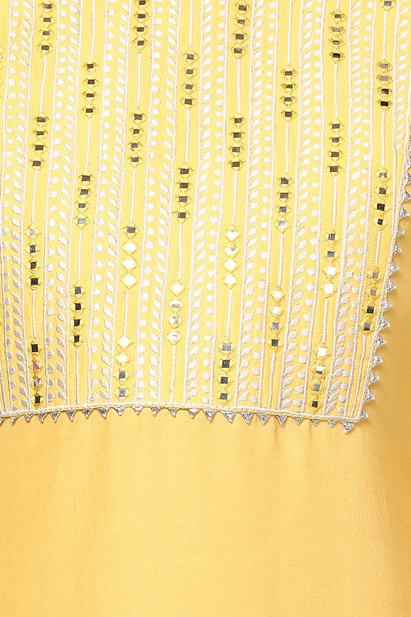 Ahika Yellow Silk Blend Embroidered Straight Kurta - Distacart