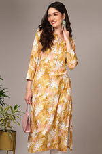 Thumbnail for Ahika Yellow Viscose Rayon Floral Printed Straight Kurta - Distacart