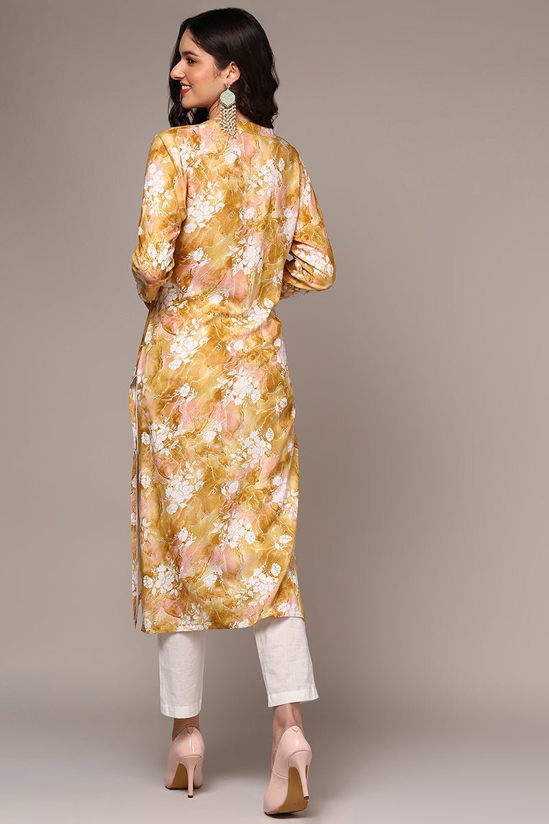 Ahika Yellow Viscose Rayon Floral Printed Straight Kurta - Distacart