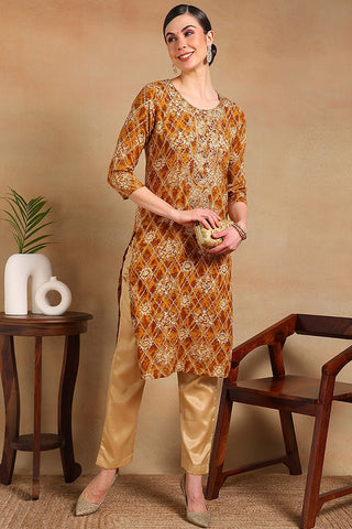 Ahika Orange Viscose Rayon Ethnic Motifs Printed Straight Kurta - Distacart