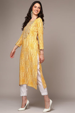 Ahika Plus Size Yellow Viscose Rayon Abstract Printed Kurta - Distacart