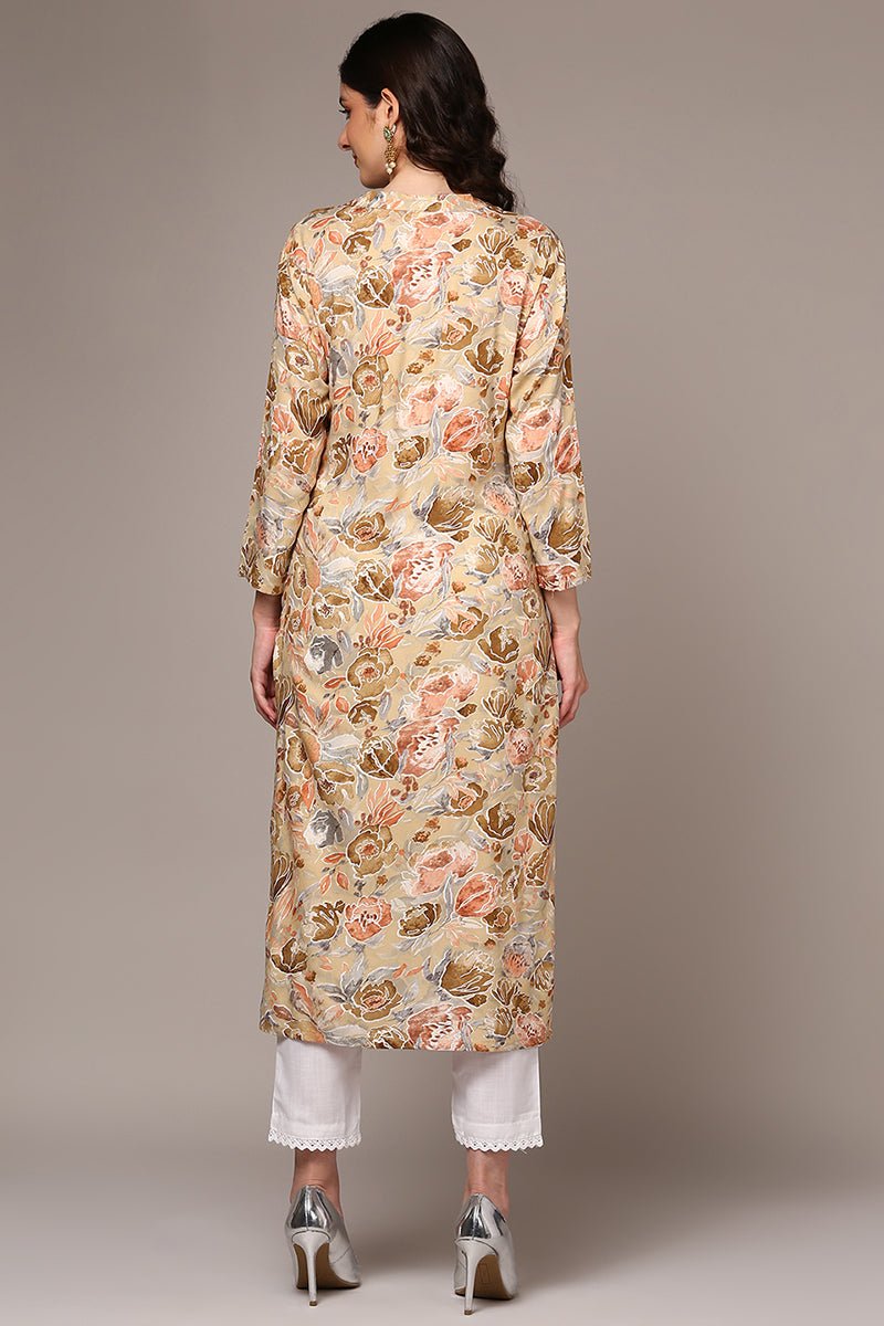 Ahika Yellow Viscose Rayon Floral Printed Straight Kurta - Distacart