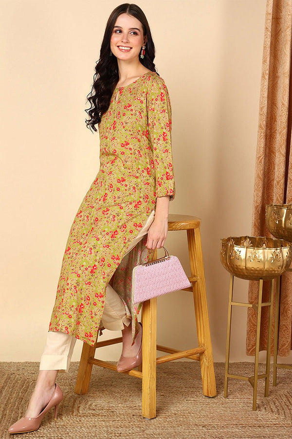 Ahika Plus Size Mustard Yellow Viscose Rayon Ethnic Motifs Straight Kurta