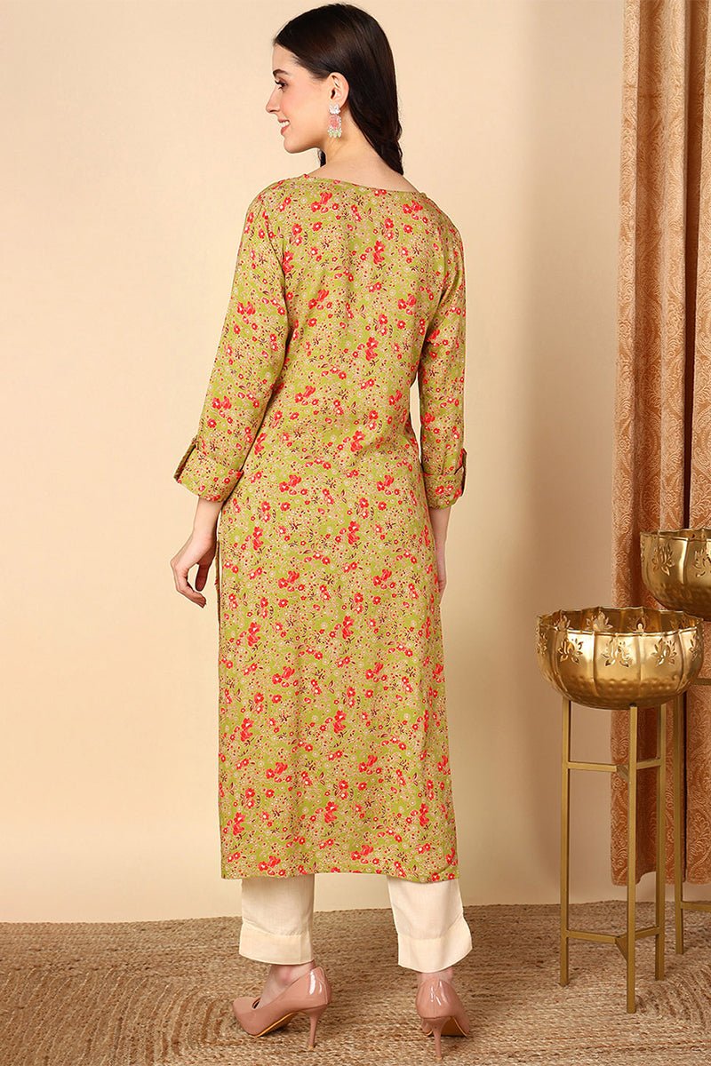 Ahika Plus Size Mustard Yellow Viscose Rayon Ethnic Motifs Straight Kurta