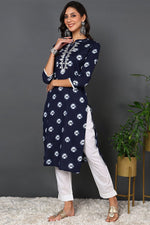 Thumbnail for Ahika Plus Size Blue Cotton Embroidered Ethnic Motifs Straight Kurta - Distacart