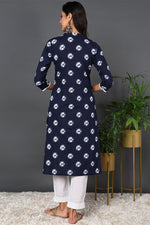 Thumbnail for Ahika Plus Size Blue Cotton Embroidered Ethnic Motifs Straight Kurta - Distacart
